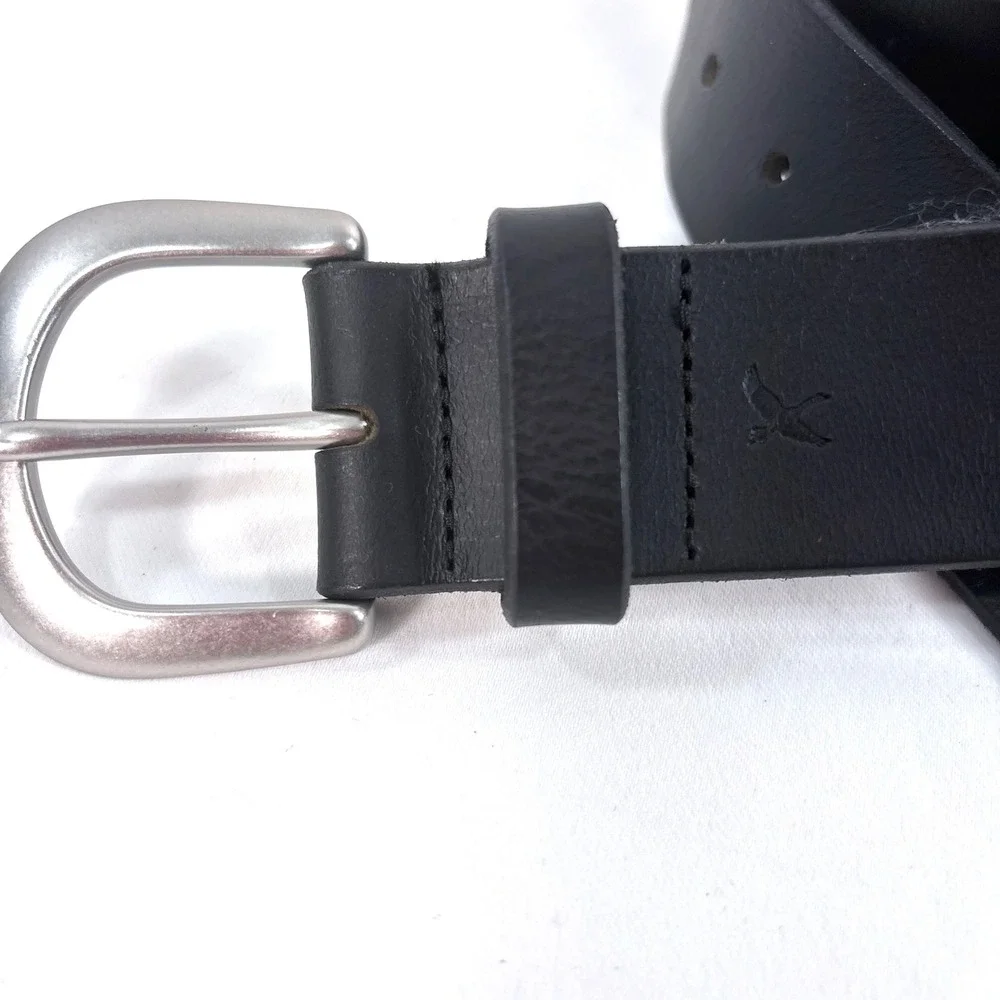 Eddie Bauer Belt Black Genuine Leather Made in USA Silver Buckle Size L